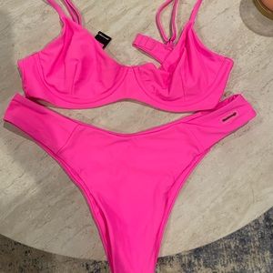 - Blackbough bikini. Top size medium, bottom XL (runs small). Neon pink